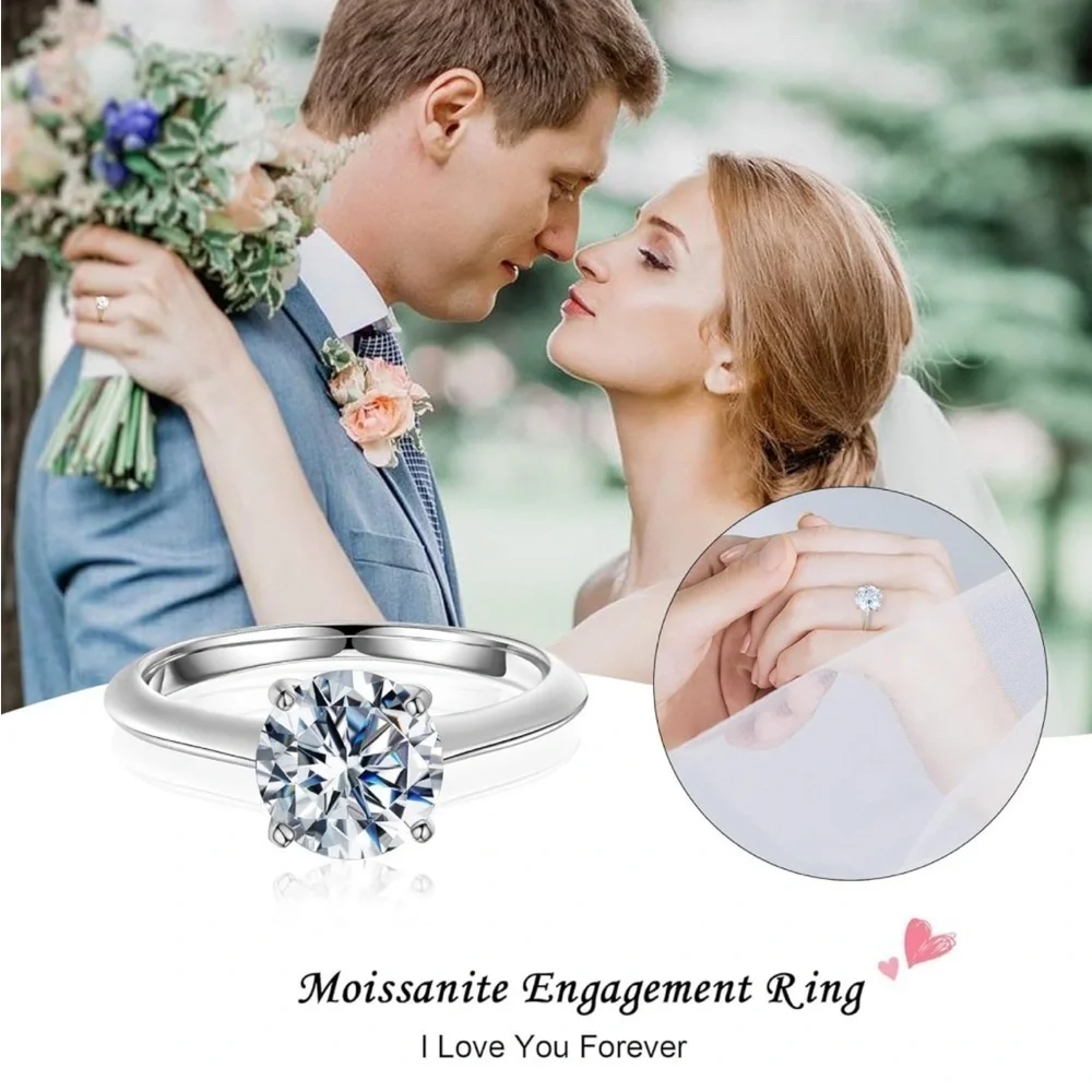 Moissanite Rings for‎ Women, 2CT VVS1 Clarity Rings 14K White Gold Vermeil…
